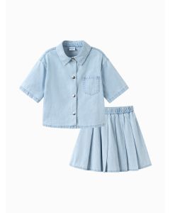 Kids Girl Denim short sleeve suit